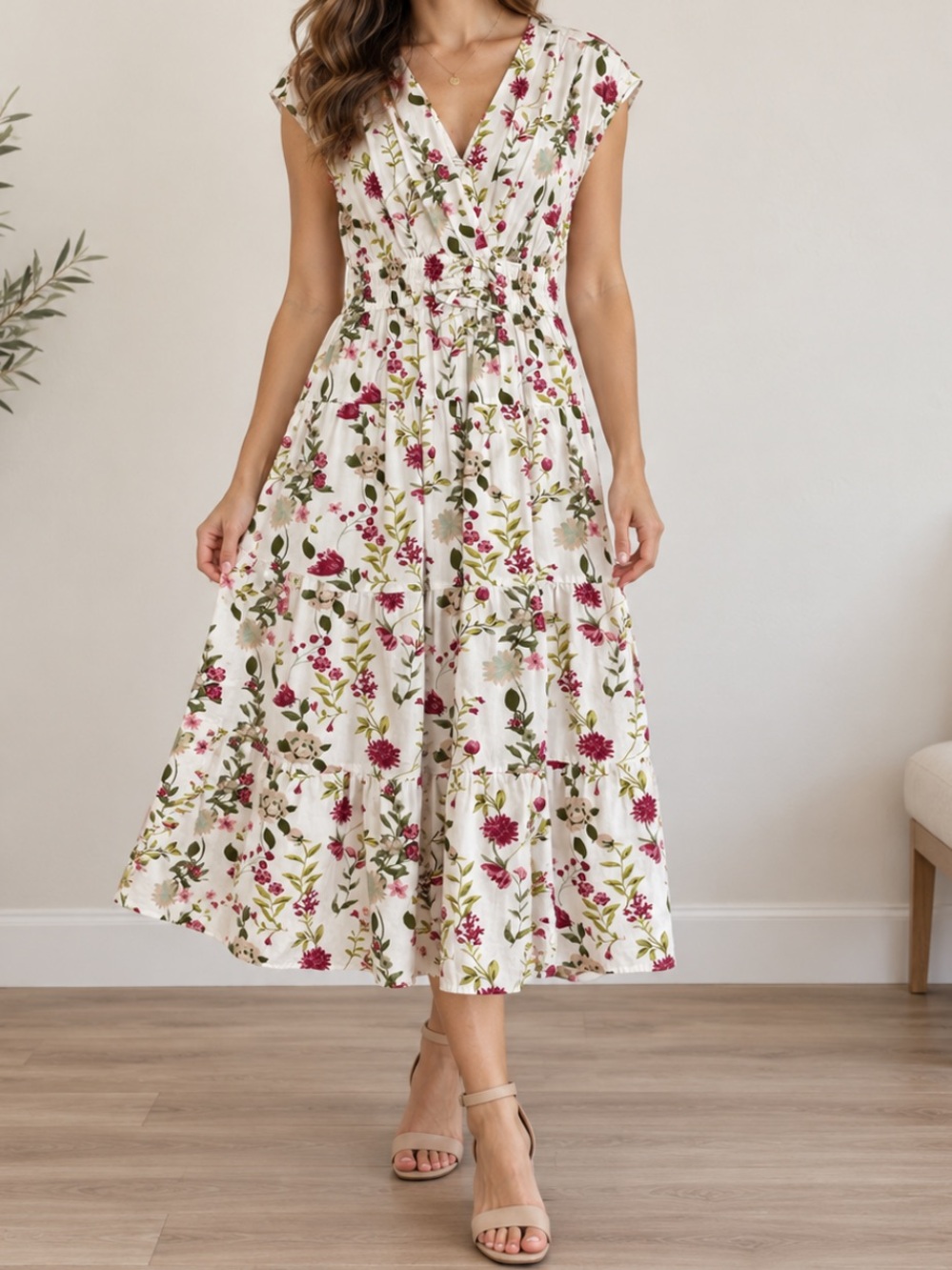 Anthropologie Meadow Rhodes Garden Floral Corset A-Line Maxi Dress Ivory Large
